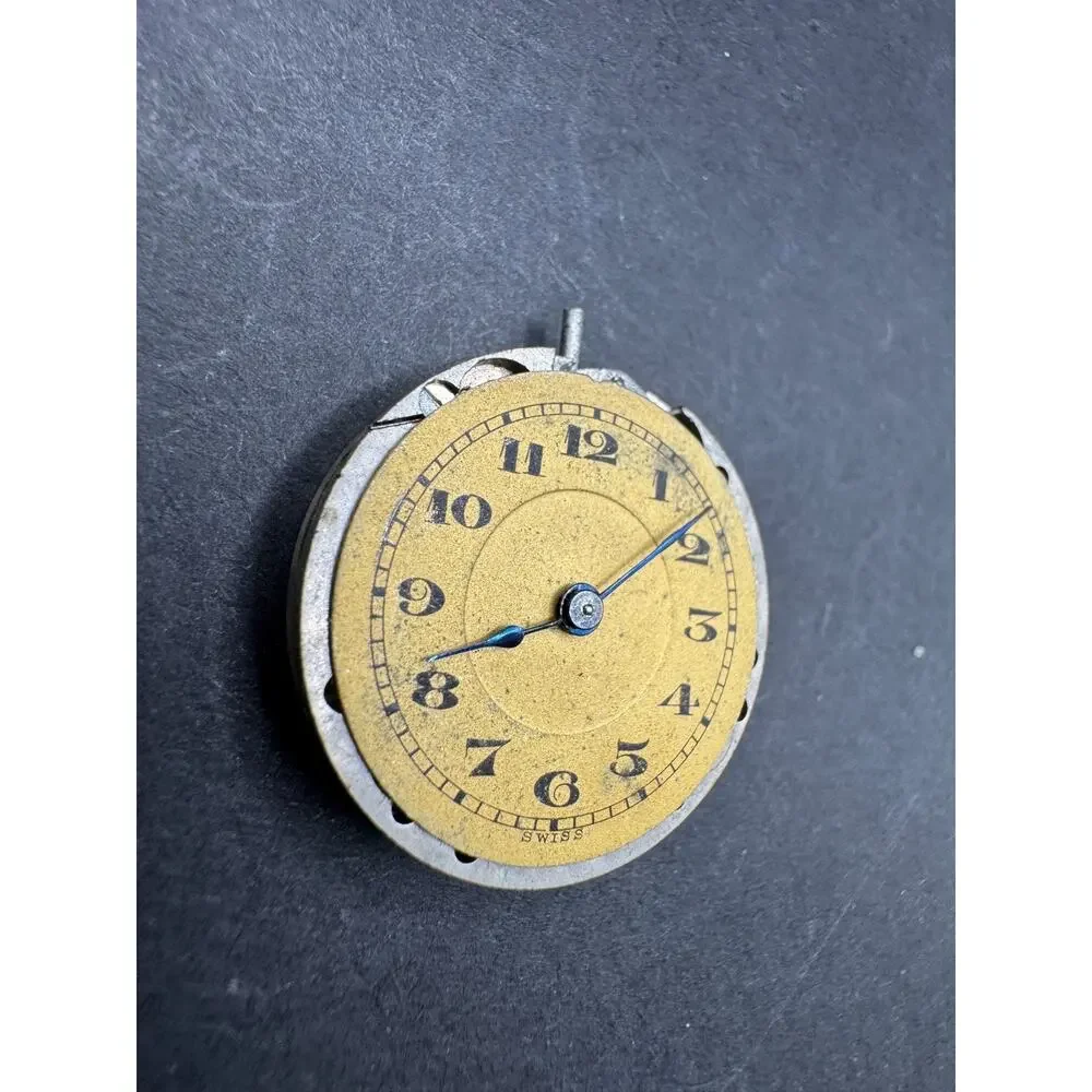 Vintage Wood Swiss Pocket Watch Movement 15 Jewels 18mm For Parts / Repair